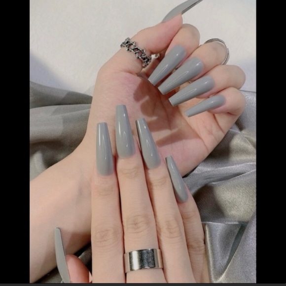 Grey Coffin Press On Nails - Picture 1 of 2